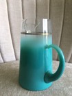 Vtg Blendo Frosted Glass Cocktail Pitcher W  Spout Turquoise   Gold Mcm