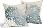 Grey Gray Blue Flower Pillow Covers 18x18 White Dahlia Floral Spring Decorative
