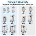 390pcs Rivet Nut Kit  Metric   Sae Rivnut Assortment Set M3 M4 M5 M6 M8 M10