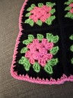 Afghan Crochet 3d Flower Granny Square Blanket Throw Pink  Green  Black 43x43