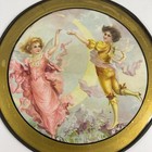 Victorian Glass Chimney Flue Cover Plate  Fairies Sprites Metal Rim Brass Chain