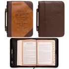 Large Toffee Brown Bible Cover Durable Faux Leather With Scripture And Zipper   