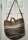Vintage Handwoven Sisal African Market Bag Woven Straw Basket Tote Boho Festival