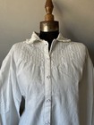 Vintage 60s French White Cotton Victorian Antique Style Blouse Puff Sleeve Lace