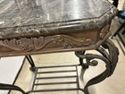Antique Victorian Marble Top Accent Table Carved Wood Iron Legs