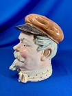 Antique German Porcelain Figural  Tobacco Humidor Pleasant Man In Cap    Necktie