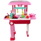 Pink Kitchen Cooking Pretend Playset Portable Fold Into Luggage For Kids Gift