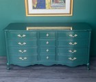 1970   s French Provincial Green Lacquered Dresser Of Nine Drawers