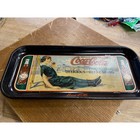 Vintage Coca-cola Metal Serving Tray Beach Scene Girl 1920s Style Black Gold