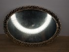 Vtg Gold Tone Metal Ornate Oval Vanity Mirror Tray Hollywood Regency Filigree