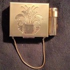 Vintage Gold Tone Metal Vanity Compact Case W  Mirror  Chain   Lipstick Holder