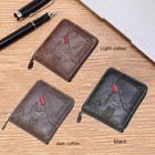 Men   s Pu Waxed Oil Leather Wallet     Short Bifold Coin Purse With All-around Zipp