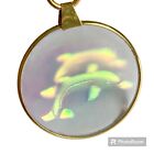 Vintage Holographic Dolphin Pendant Necklace Gold Plated 24  Chain Sea Life 