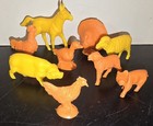 Vintage Marx 9 Plastic Farm Animals Yellow   Orange Pigs Sheep Chickens Donkey