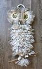 Vintage Macrame Fuzzy Owl Wall Hanging Fluffy White Yarn Art Mid Century Boho 