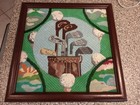 Vtg Needlepoint Golf Framed Ball Clubs Bag Course Sun Cross Stitch Finished Art