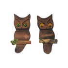 Vtg Mcm 9    Wooden Carved Textured Owl Set 2 Kitchy Rustic Country Wall Decor