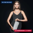 Tiamon 4 Pcs Silver Wedding Rhinestone Jewelry Sets For Women  Bling Clutch Purs