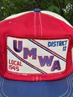 Vintage Trucker Hat Coal Mine Umwa Patch K Brand Usa Red White Blue Cracked Bill