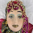 Porcelain Mardi Gras Mask  Wall Hanging  Adorned With Gold Colored Beads