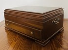 Vtg X-large  Mahogany Wood      Silverware Flatware Chest Box W Drawer  Mint