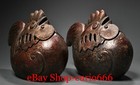 7 4  old Chinese Dynasty Bronze Gilt Chicken  Incense Burner Censer Statue Pair
