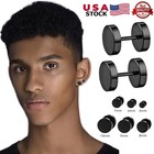 2   Men Black Stud Earrings Faux Gauges Ear Tunnel Stainless Steel Earrings Women