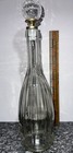 Vintage Ribbed Glass Decanter Bottle With Crackled Glass Stopper
