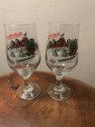Vintage Lot Of 2 Budweiser Clydesdale Stemmed Beer Glasses 1991