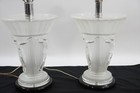 Vianne France Art Deco Lamps Frosted  Female Figural End Table Lamps Pair