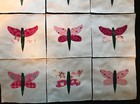 Cotton Fabric Quilt Top Craft Blocks 6 Inch Square Dragonfly Appliques Pinks 9