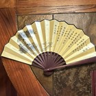 Japanese Folding Fan Geisha Scene Calligraphy Asian Characters Floral Sleeve