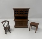Miniature Wood Dollhouse Furniture 3 Pieces Rocking Chair Table Hutch Vintage