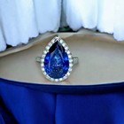 5 50ct Pear Cut Natural Tanzanite   Diamond Engagement Ring Real 14k White Gold