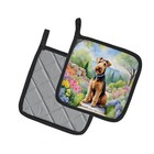 Airedale Terrier Spring Garden Pair Of Pot Holders Dac6543pthd