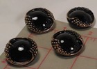 5 Vintage Czech Glass Shank Button Jet Black Gold Rolled Edge 27mm 1-1 8  1017