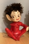 Set 2 Vintage Pixie Elf Figures Red W  Fur Hair Googly Eyes Mcm Christmas Japan