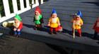 Vintage Miniture Hard Plastic Lot Of Six Garden Gnomes Elves Hong Kong