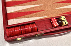 Vintage Backgammon Set Cork Gameboard  Bakelite Crisloid Red   Butterscotch