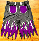 Pro Wrestling Shorts Gray W  Purple   Silver Flames Design Spandex Sz  46-48 Xxl