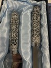 Jeweled Wedding Cake Knife And Server Set Crystal Handle Silver