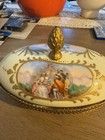 Antique French Ormolu Hand Painted Trinket Box Bronze Trim Handles Footed