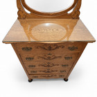 Vintage Early 1900s Antique Oak Tallboy Dresser With Beveled Mirror   Glass Top