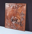 18  Tall Antique French Solid Walnut Wood Panel Highly Carved With Tiger