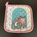 Vintage Pot Holder Lot Of 2 Quilted Cat   Rabbit Kitchy  Farmhouse Hot Pads