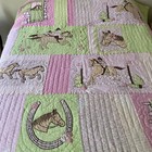 Vintage Company Kids Horses Equestrian  Quilt Twin 65x84  Pink Girls Embroidered