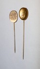 2 Antique 1800 s Yellow Gold Engraved Oval Victorian Hatpin Stick Pin Brooch 