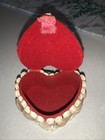 Vintage Heart Sea Shell Covered Trinket Jewelry Box Red Felt Lining   Bottom