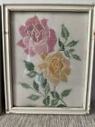 Vtg Finished 2 Needlepoint Embroidery Roses Tulips Flowers Horizontal Stitch
