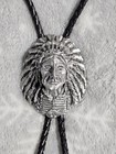 Vintage Indian Chief Native American Full Headdress 3d Bolo Tie Silver Tone 1993